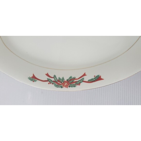 Vintage Tienshan Oval Platter Fine China Poinsettia & Ribbon Christmas 14" Plate - Picture 4 of 8